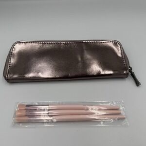 Mary Kay‎ Eyeshadow Brush Set Rose Gold 3 Brushes Pink Zip Bag New